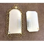 2 Vintage mirrors, metal framed mirror and a frameless mirror