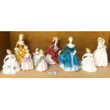 Selection of porcelain ladies to include Royal Doulton etc