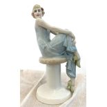 Royal Doulton HN3071 Reflections flirtation art deco lady sitting on stool, good overall condition
