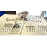 6 Place setting silver plated/ stainless steel cutlery set and a silver plated basket