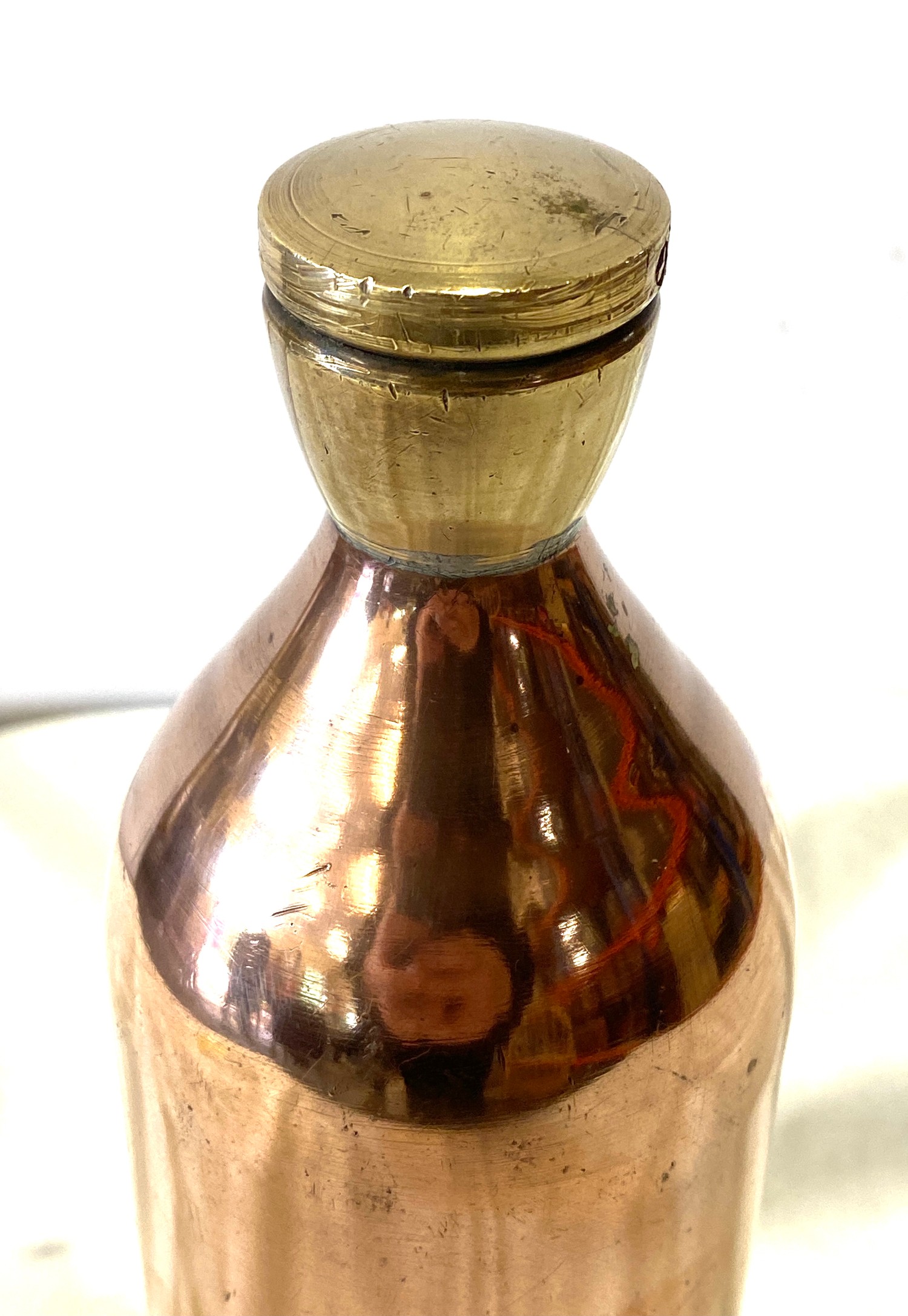 Copper bottle with brass screw top, approximate height 11 inches - Image 2 of 3