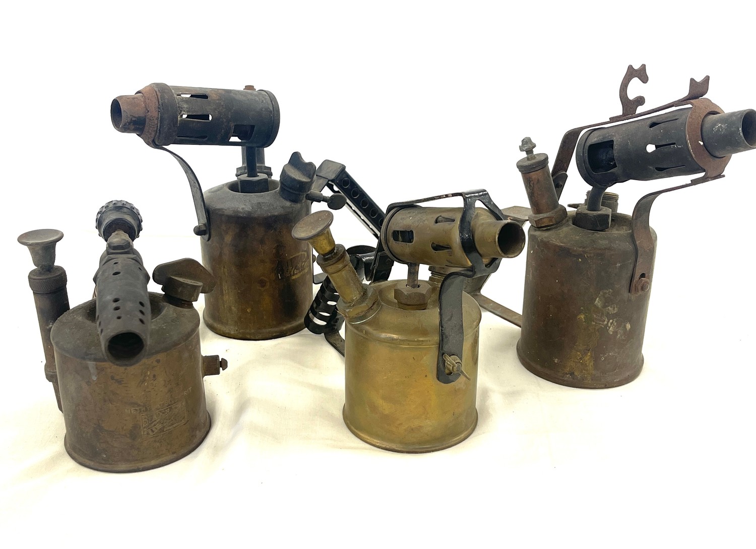 Selection of antique 4 brass blow torches