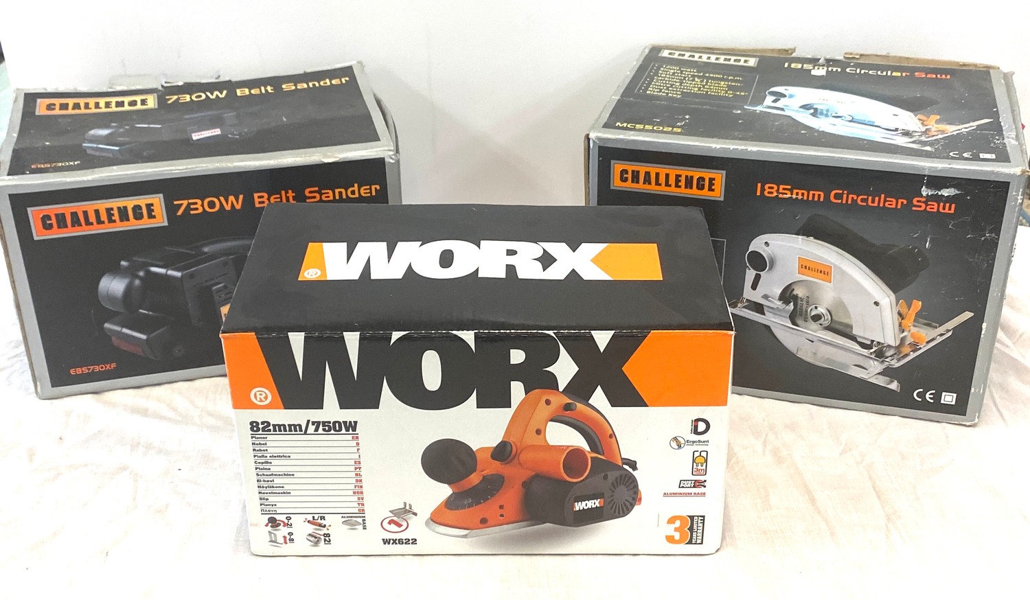 Challenge 730w Belt sander, 185mm circular saw Worx 82mm 750w electric planer