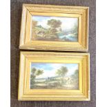 Pair antique oil on board gilt framed pictures, approximate frame measurements: Height 17 inches,