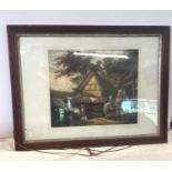 Village scene signed print, approximate measurement: Height 23 inches, Width 29.5 inches