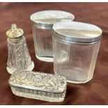 Selection 4 silver topped trinkets / jars and a pepper pot