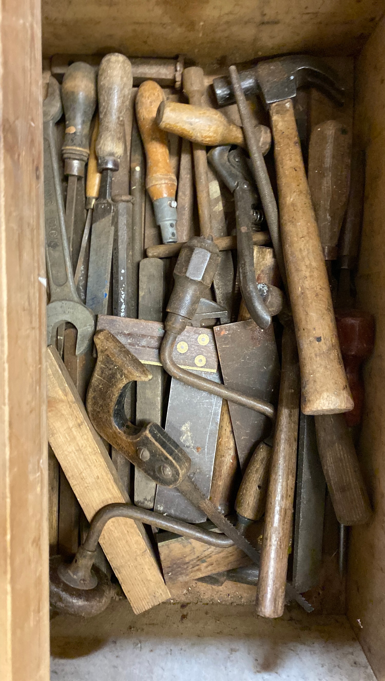 Vintage wooden tool chest with tools - Image 3 of 3