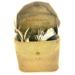 1940's military bag with various silver plated cutlery