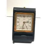 Vintage Jaeger 8 Day Travel Clock blue Leather Case in good working order but warranty given