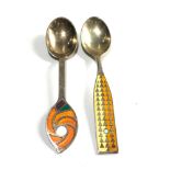 2 Danish silver and enamel A michelsen year spoons july 1960 & 1971