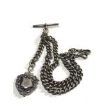 Fine Chunky antique silver double albert pocket watch chain and fob links measures approx 10mm by
