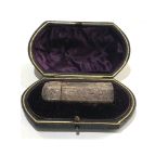 Boxed silver perfume bottle in fitted case damaged as shown