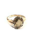 9ct gold smoky quartz solitaire ring 2.5g