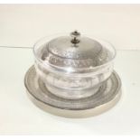 A fine Large antique Victorian silver lid and plate with glass bowl butter dish London silver