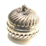 Hallmarked 900 silver lidded bowl gold gilt interior measures approx 9cm dia height 9.2cm weight