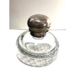 Large Antique partners inkstand London hallmarked silver flip top lid with large cut glass base