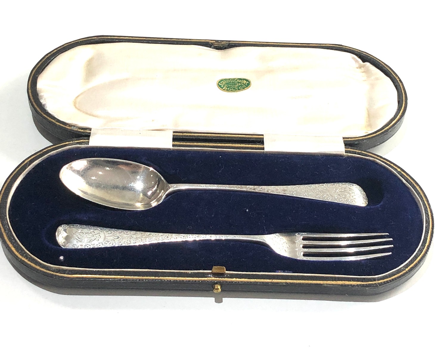 Victorian silver Christening spoon & fork in fitted box London silver hallmarks spoon measures 15.