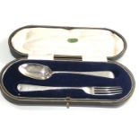 Victorian silver Christening spoon & fork in fitted box London silver hallmarks spoon measures 15.