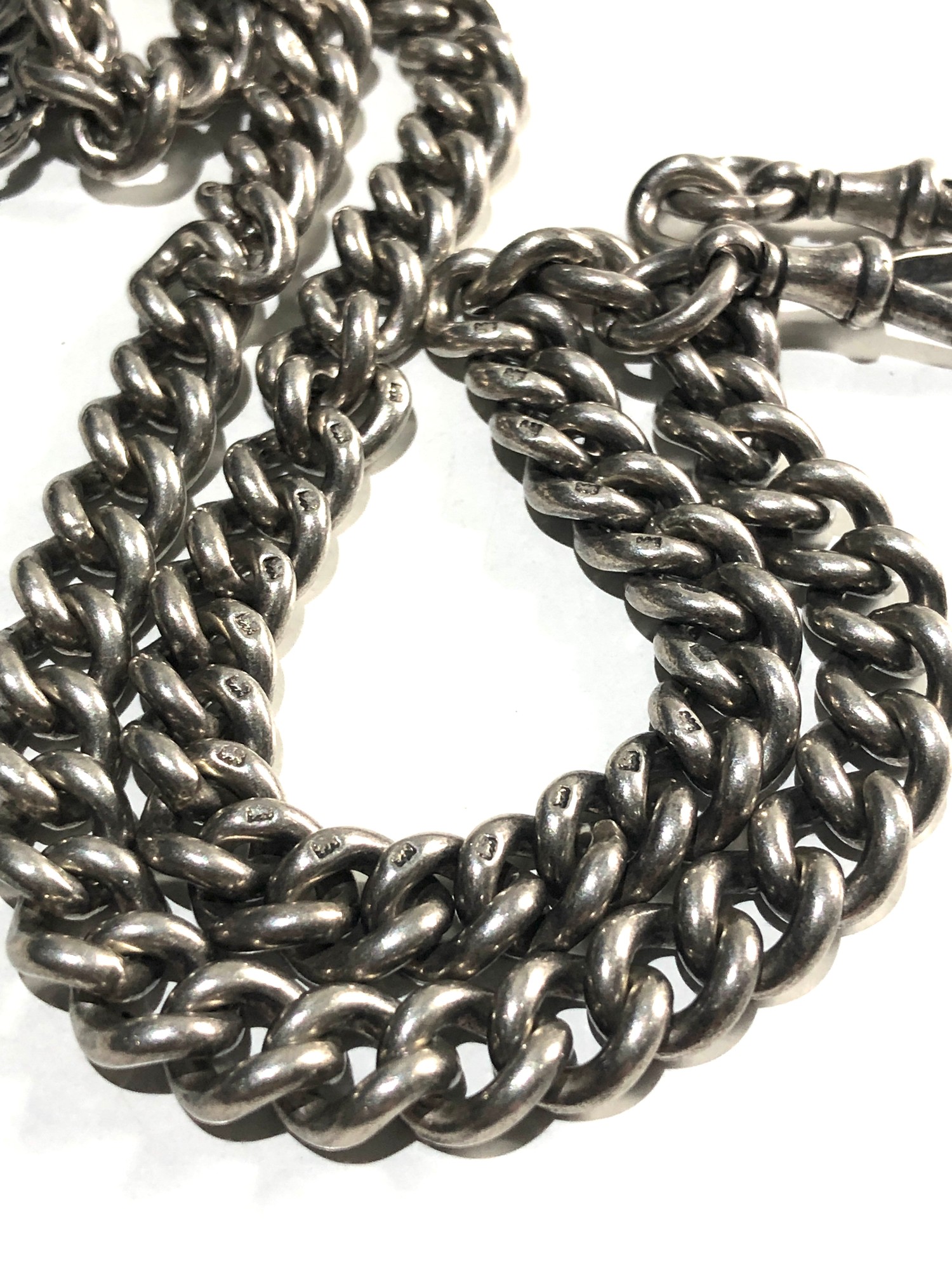 Fine Chunky antique silver double albert pocket watch chain and fob links measures approx 10mm by - Image 4 of 4