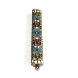 Antique Russian silver & enamel pencil holder measures approx 6.8cm by 1.1cm russian silver