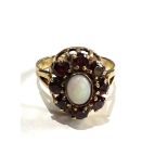 9ct Gold opal & garnet cluster ring 3.7g