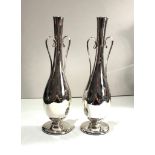 Pair of silver rose vases each measure approx 21cm tall sheffield silver hallmarks makes james dixon