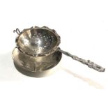 Antique chinese silver tea strainer and stand with dragon handle chinese silver hallmarks