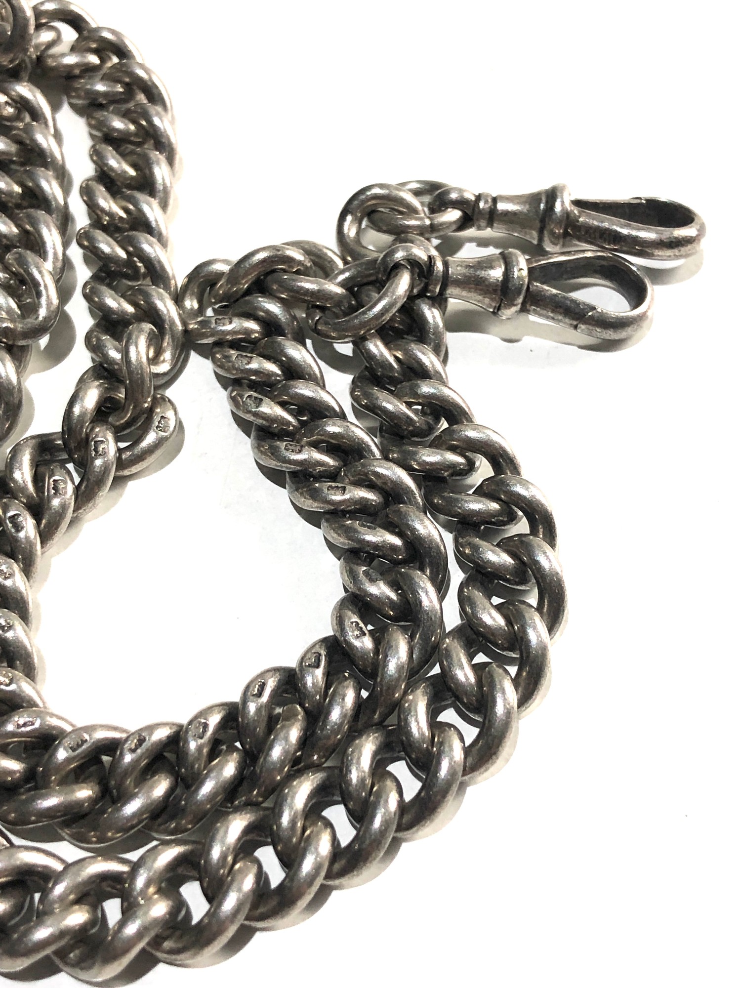 Fine Chunky antique silver double albert pocket watch chain and fob links measures approx 10mm by - Image 2 of 4