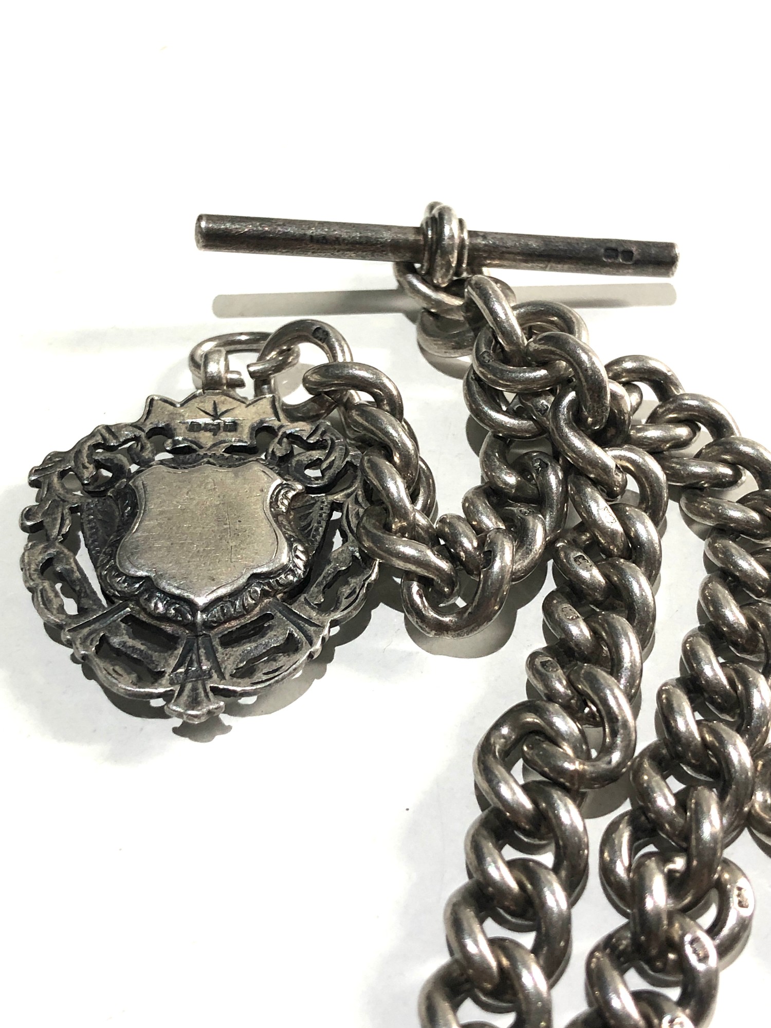 Fine Chunky antique silver double albert pocket watch chain and fob links measures approx 10mm by - Image 3 of 4