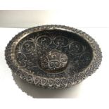 large ornate embossed floral design persian silver bowl measures approx 26cm dia height 6cm