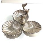 Continental silver oyster shell nut dish with stylised fish handle small continental silver