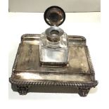 Hallmarked silver inkstand and glass & silver mounted ink pot silver weight of base 350g