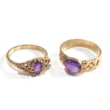 2 x 9ct Gold amethyst dress rings 4.9g