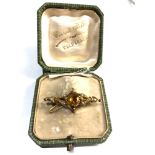 Antique 9ct gold citrine & seed pearl bar brooch 2.5g