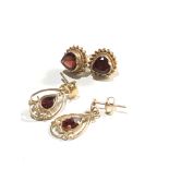 2 x 9ct garnet heart stud earrings and drop earrings