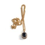 9ct gold sapphire & diamond halo pendant necklace 5.1g