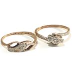 2 x vintage 9ct Gold diamond rings 3.2g