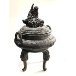 Large Antique 19th century chinese bronze censer seal mark to base measures approx 40cm tall lid has