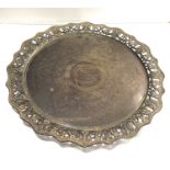 Large antique silver salver measures approx 38cm dia ornate pierced border Sheffield silver