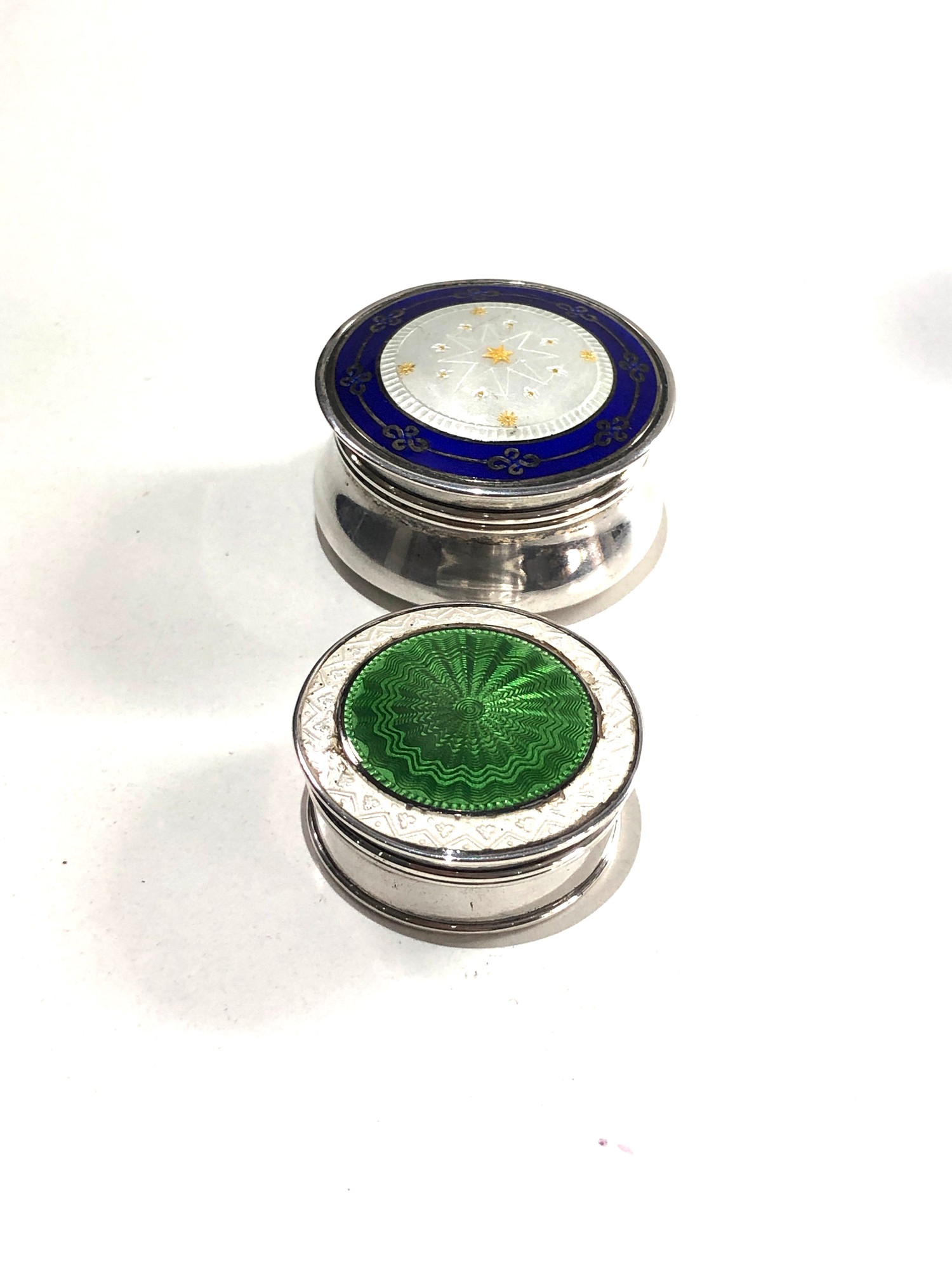 2 Antique Silver & guilloche enamel lid Pill Boxes both have Birmingham silver hallmarks as shown - Image 2 of 6