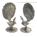 pair of ornate silver fantail bird menu holders measure approx 9cm tall xrt tested as silver 1 has