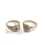 2 x 9ct Gold rings inc. amethyst, cluster 4.1g