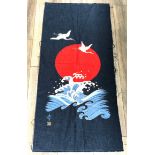 oriental chinese signed linen panel measures approx 110cm by 50cm