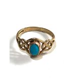 9ct gold turquoise set celtic knot design ring 2.3g