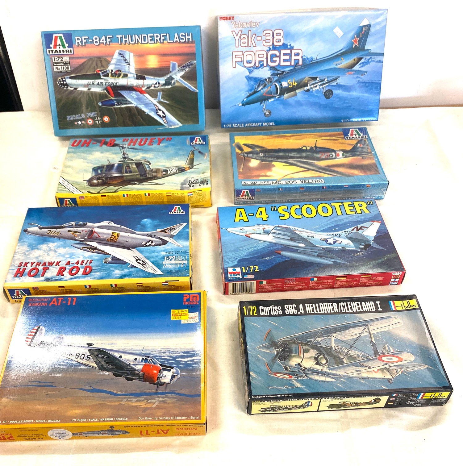 Selection of 8 boxed craft models to include, A-4 scooter, RF-84F Thunderflash, UH-1B Huey,Skyhawk