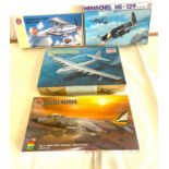 Selection of 4 boxed model air crafts includes, Henschel HS-129, Hawker Fury Biplane, Spruce Goose