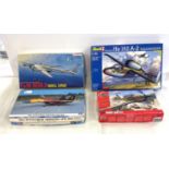 Selection of 4 boxed model air crafts includes, Mig-29 Fulcrum, Tu-95 Bear D, Revell He 162 A-2,
