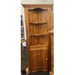 Pine corner cupboard and pine wall plate rack