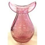 Cranberry style art glass vase