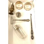 Selection of silver items weight approx 80g, 121g with glass bottle